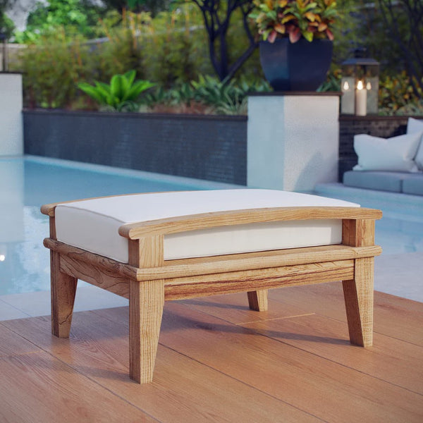 Modway Furniture Marina Outdoor Patio Teak Ottoman - Versatile Seating Solution for Ultimate Comfort and Style Natural White EEI-1152-NAT-WHI-SET