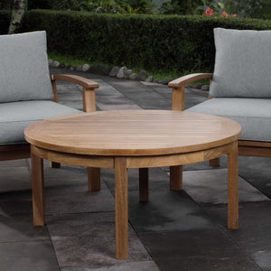 Modway Furniture Marina Teak Round Coffee Table - Stylish Outdoor Centerpiece for Patios, Decks, and Lounges EEI-1153-NAT