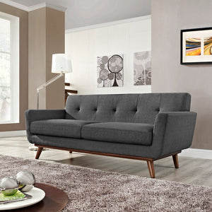 Modway Furniture Engage Upholstered Fabric Loveseat - Cozy Modern Design with Plush Cushions & Sturdy Cherry Frame Gray EEI-1179-DOR