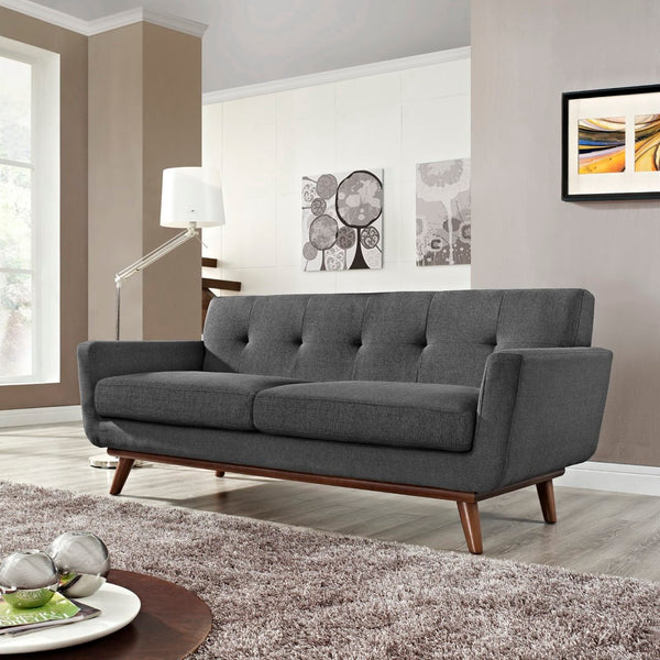Modway Furniture Engage Upholstered Fabric Loveseat - Cozy Modern Design with Plush Cushions & Sturdy Cherry Frame Gray EEI-1179-DOR