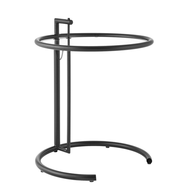 Modway Furniture Eileen Gray Modern C-Shaped Side Table with Adjustable Height and Tempered Glass Top for Versatile Use Black EEI-125-BLK