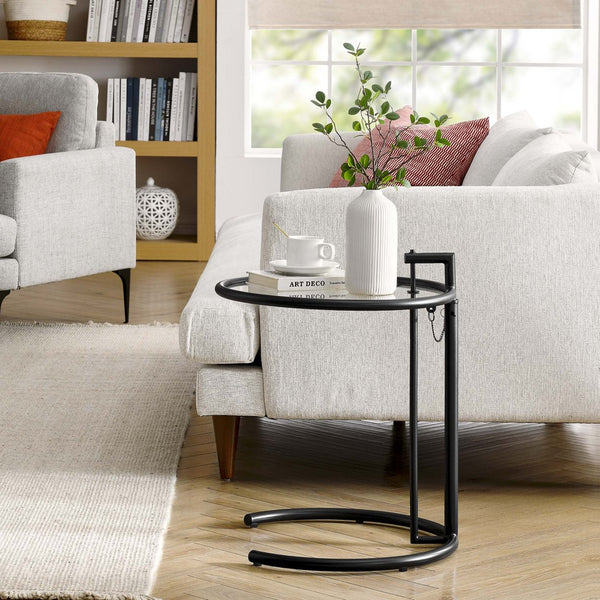 Modway Furniture Eileen Gray Modern C-Shaped Side Table with Adjustable Height and Tempered Glass Top for Versatile Use Black EEI-125-BLK