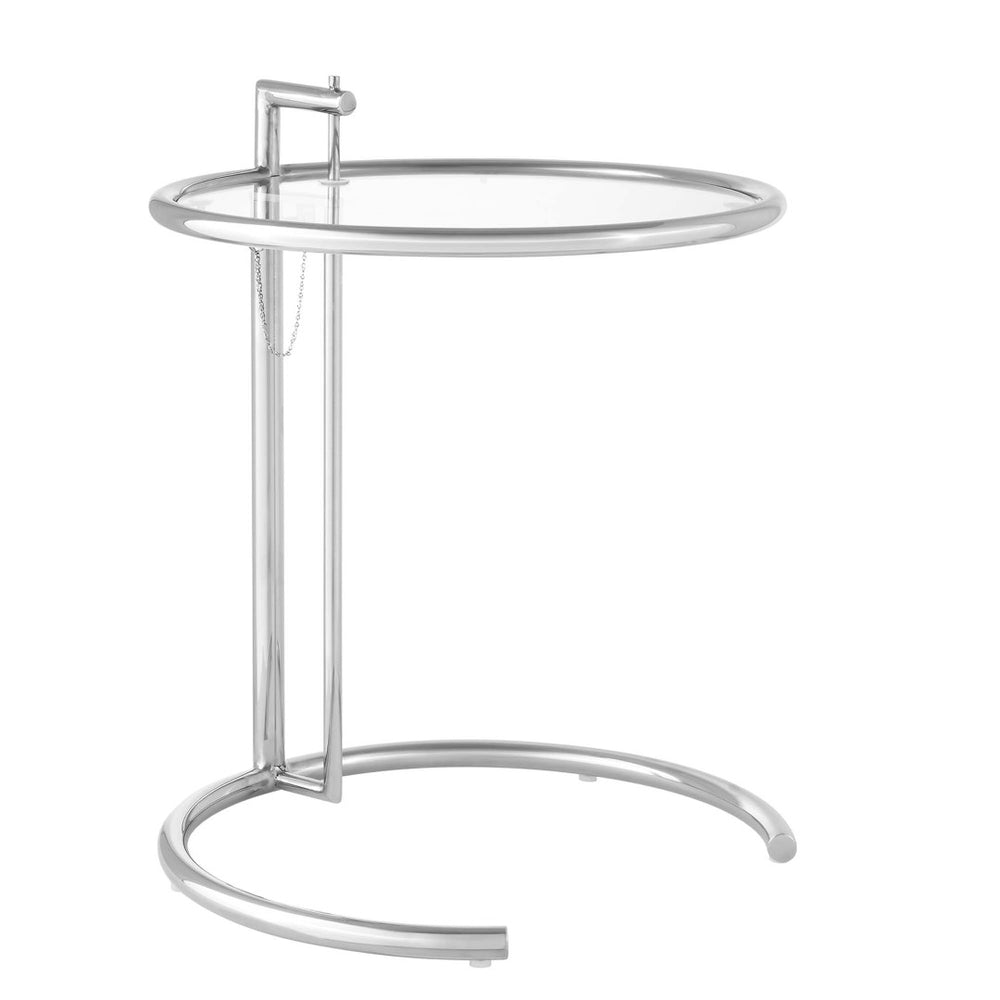 Modway Furniture Eileen Gray Modern C-Shaped Side Table with Adjustable Height and Tempered Glass Top for Versatile Use Silver EEI-125-SLV