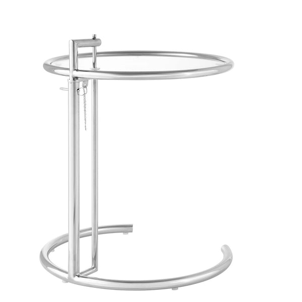 Modway Furniture Eileen Gray Modern C-Shaped Side Table with Adjustable Height and Tempered Glass Top for Versatile Use Silver EEI-125-SLV