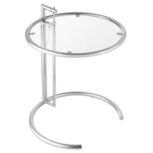 Modway Furniture Eileen Gray Modern C-Shaped Side Table with Adjustable Height and Tempered Glass Top for Versatile Use Silver EEI-125-SLV