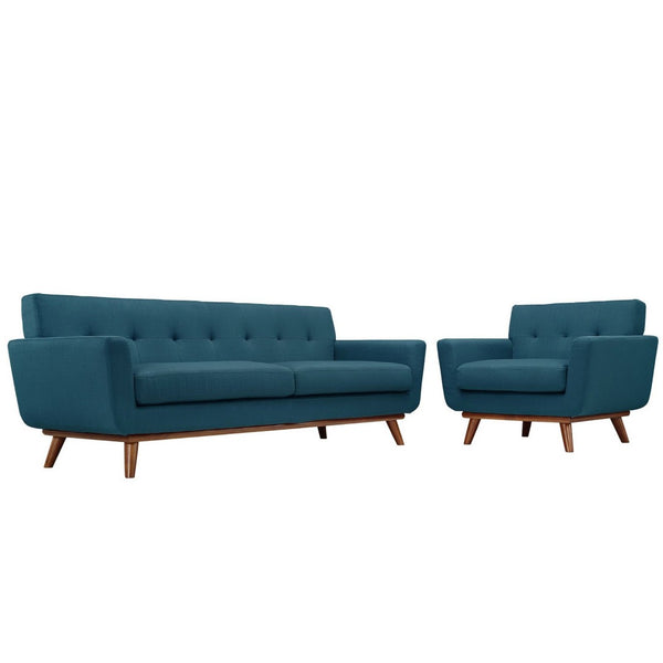 Modway Furniture Engage Armchair and Sofa Set of 2 - Stylish Comfort with Tufted Accents and Durable Design for Living Spaces Azure EEI-1344-AZU