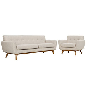 Modway Furniture Engage Armchair and Sofa Set of 2 - Stylish Comfort with Tufted Accents and Durable Design for Living Spaces Beige EEI-1344-BEI