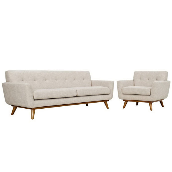 Modway Furniture Engage Armchair and Sofa Set of 2 - Stylish Comfort with Tufted Accents and Durable Design for Living Spaces Beige EEI-1344-BEI