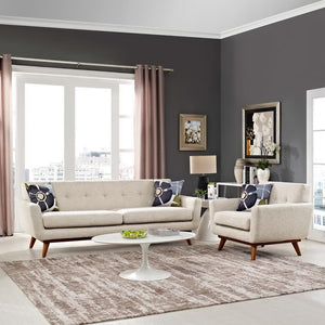 Modway Furniture Engage Armchair and Sofa Set of 2 - Stylish Comfort with Tufted Accents and Durable Design for Living Spaces Beige EEI-1344-BEI