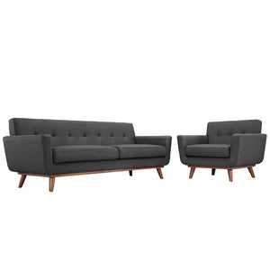 Modway Furniture Engage Armchair and Sofa Set of 2 - Stylish Comfort with Tufted Accents and Durable Design for Living Spaces Gray EEI-1344-DOR
