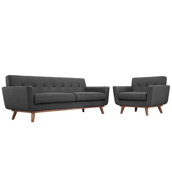 Modway Furniture Engage Armchair and Sofa Set of 2 - Stylish Comfort with Tufted Accents and Durable Design for Living Spaces Gray EEI-1344-DOR