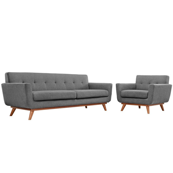 Modway Furniture Engage Armchair and Sofa Set of 2 - Stylish Comfort with Tufted Accents and Durable Design for Living Spaces Expectation Gray EEI-1344-GRY