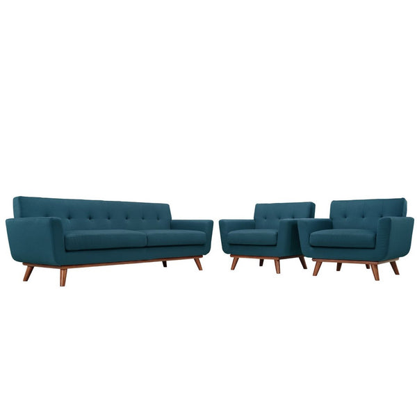 Modway Furniture Engage Armchairs and Sofa Set of 3 - Modern Curved Comfort with Plush Cushions for Stylish Living Azure EEI-1345-AZU