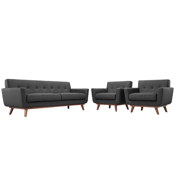 Modway Furniture Engage Armchairs and Sofa Set of 3 - Modern Curved Comfort with Plush Cushions for Stylish Living Gray EEI-1345-DOR