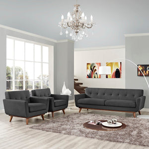 Modway Furniture Engage Armchairs and Sofa Set of 3 - Modern Curved Comfort with Plush Cushions for Stylish Living Gray EEI-1345-DOR