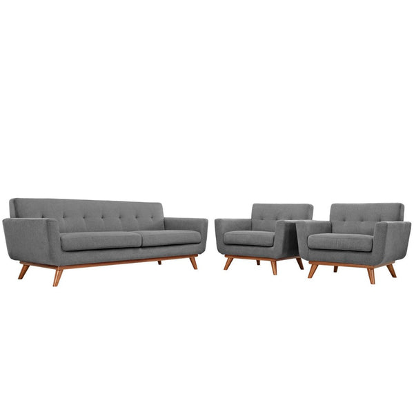 Modway Furniture Engage Armchairs and Sofa Set of 3 - Modern Curved Comfort with Plush Cushions for Stylish Living Expectation Gray EEI-1345-GRY