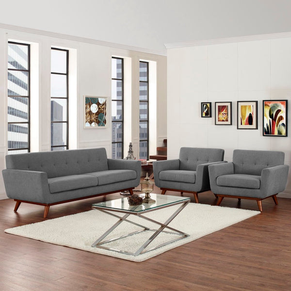 Modway Furniture Engage Armchairs and Sofa Set of 3 - Modern Curved Comfort with Plush Cushions for Stylish Living Expectation Gray EEI-1345-GRY