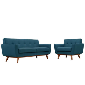 Modway Furniture Engage Armchair and Loveseat Set - Modern Comfort with Tufted Detailing and Cherry Wood Legs Azure EEI-1346-AZU