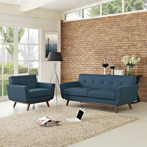 Modway Furniture Engage Armchair and Loveseat Set - Modern Comfort with Tufted Detailing and Cherry Wood Legs Azure EEI-1346-AZU