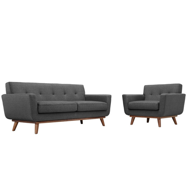 Modway Furniture Engage Armchair and Loveseat Set - Modern Comfort with Tufted Detailing and Cherry Wood Legs Gray EEI-1346-DOR