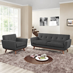 Modway Furniture Engage Armchair and Loveseat Set - Modern Comfort with Tufted Detailing and Cherry Wood Legs Gray EEI-1346-DOR