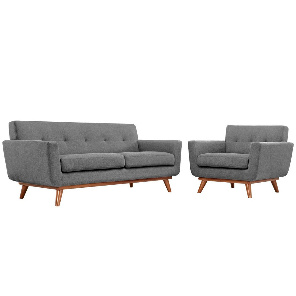 Modway Furniture Engage Armchair and Loveseat Set - Modern Comfort with Tufted Detailing and Cherry Wood Legs Expectation Gray EEI-1346-GRY