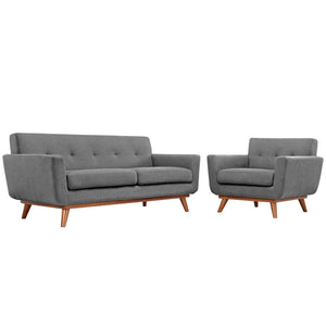 Modway Furniture Engage Armchair and Loveseat Set - Modern Comfort with Tufted Detailing and Cherry Wood Legs Expectation Gray EEI-1346-GRY