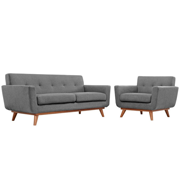 Modway Furniture Engage Armchair and Loveseat Set - Modern Comfort with Tufted Detailing and Cherry Wood Legs Expectation Gray EEI-1346-GRY