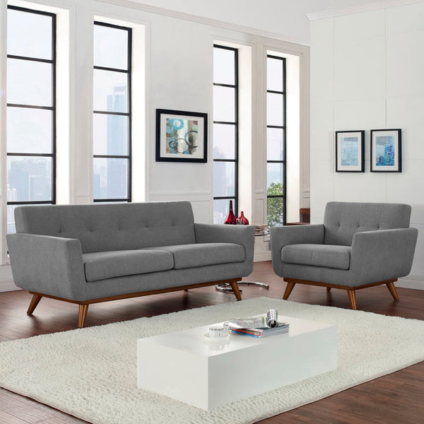 Modway Furniture Engage Armchair and Loveseat Set - Modern Comfort with Tufted Detailing and Cherry Wood Legs Expectation Gray EEI-1346-GRY