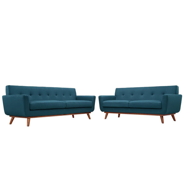 Modway Furniture Engage Loveseat and Sofa Set of 2 - Timeless Mid-Century Design with Plush Comfort & Style Azure EEI-1348-AZU