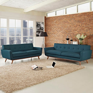 Modway Furniture Engage Loveseat and Sofa Set of 2 - Timeless Mid-Century Design with Plush Comfort & Style Azure EEI-1348-AZU
