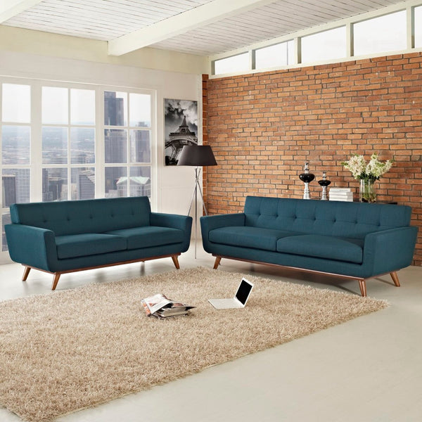 Modway Furniture Engage Loveseat and Sofa Set of 2 - Timeless Mid-Century Design with Plush Comfort & Style Azure EEI-1348-AZU