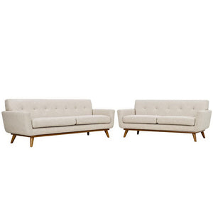 Modway Furniture Engage Loveseat and Sofa Set of 2 - Timeless Mid-Century Design with Plush Comfort & Style Beige EEI-1348-BEI
