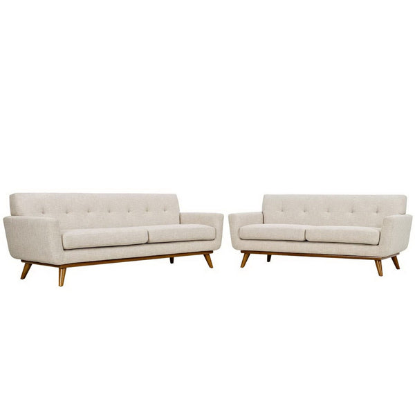 Modway Furniture Engage Loveseat and Sofa Set of 2 - Timeless Mid-Century Design with Plush Comfort & Style Beige EEI-1348-BEI