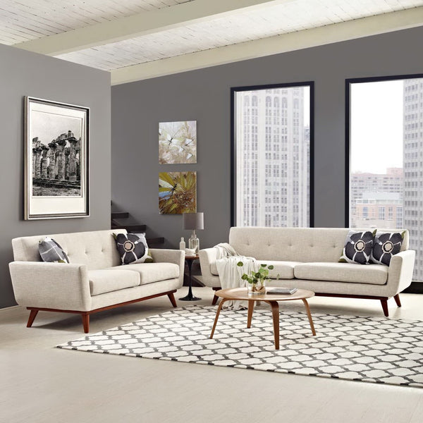 Modway Furniture Engage Loveseat and Sofa Set of 2 - Timeless Mid-Century Design with Plush Comfort & Style Beige EEI-1348-BEI