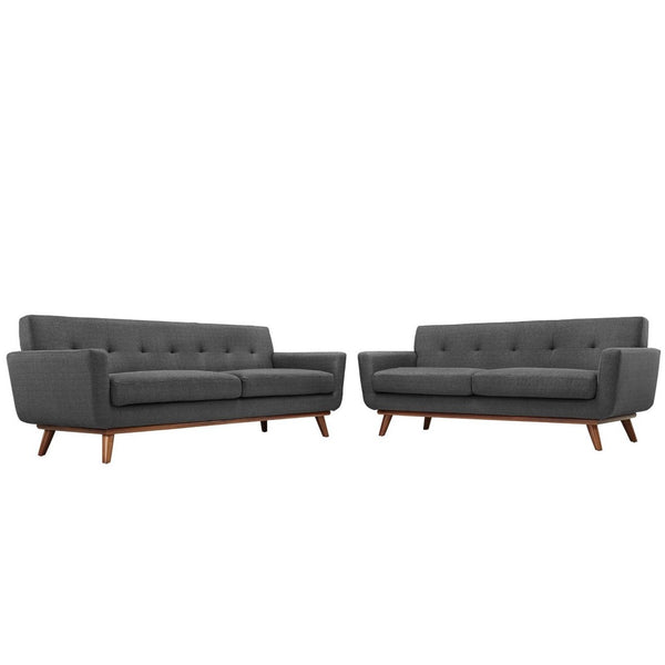 Modway Furniture Engage Loveseat and Sofa Set of 2 - Timeless Mid-Century Design with Plush Comfort & Style Gray EEI-1348-DOR