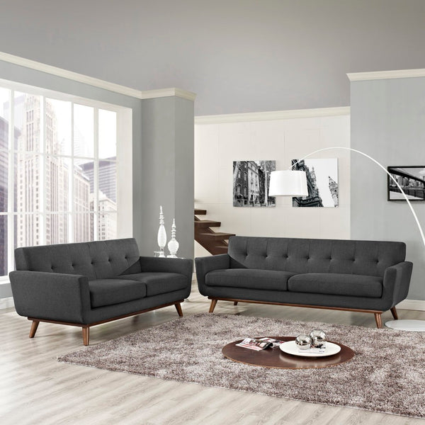 Modway Furniture Engage Loveseat and Sofa Set of 2 - Timeless Mid-Century Design with Plush Comfort & Style Gray EEI-1348-DOR