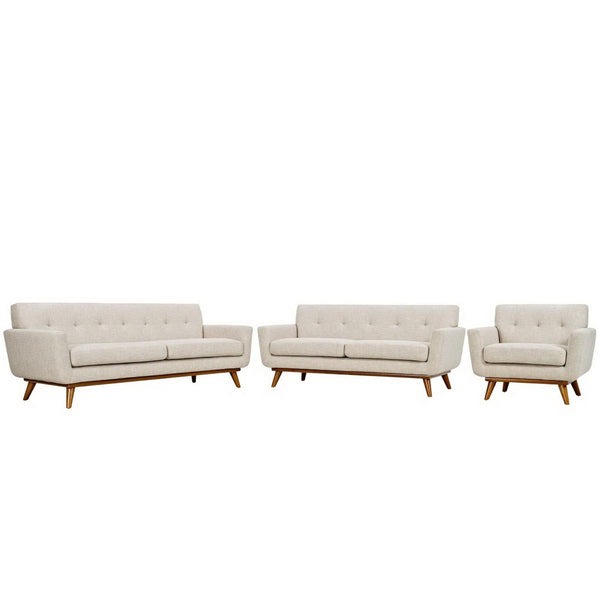 Modway Furniture Engage Sofa Loveseat Armchair Set - Modern Upholstered 3-Piece Living Room Furniture for Comfort Beige EEI-1349-BEI
