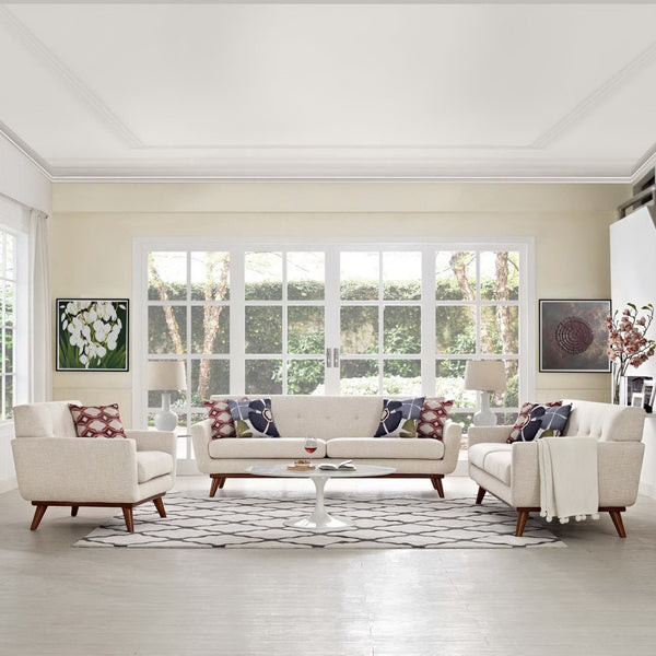 Modway Furniture Engage Sofa Loveseat Armchair Set - Modern Upholstered 3-Piece Living Room Furniture for Comfort Beige EEI-1349-BEI
