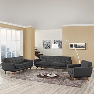 Modway Furniture Engage Sofa Loveseat Armchair Set - Modern Upholstered 3-Piece Living Room Furniture for Comfort Gray EEI-1349-DOR