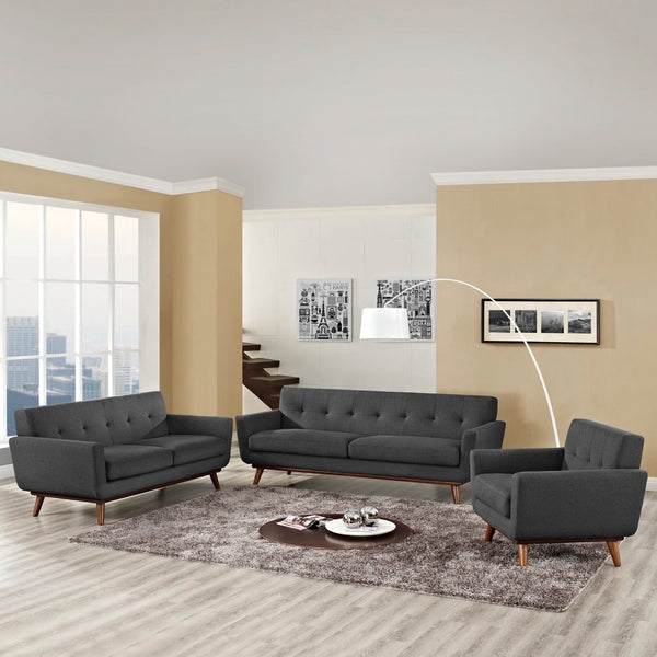 Modway Furniture Engage Sofa Loveseat Armchair Set - Modern Upholstered 3-Piece Living Room Furniture for Comfort Gray EEI-1349-DOR