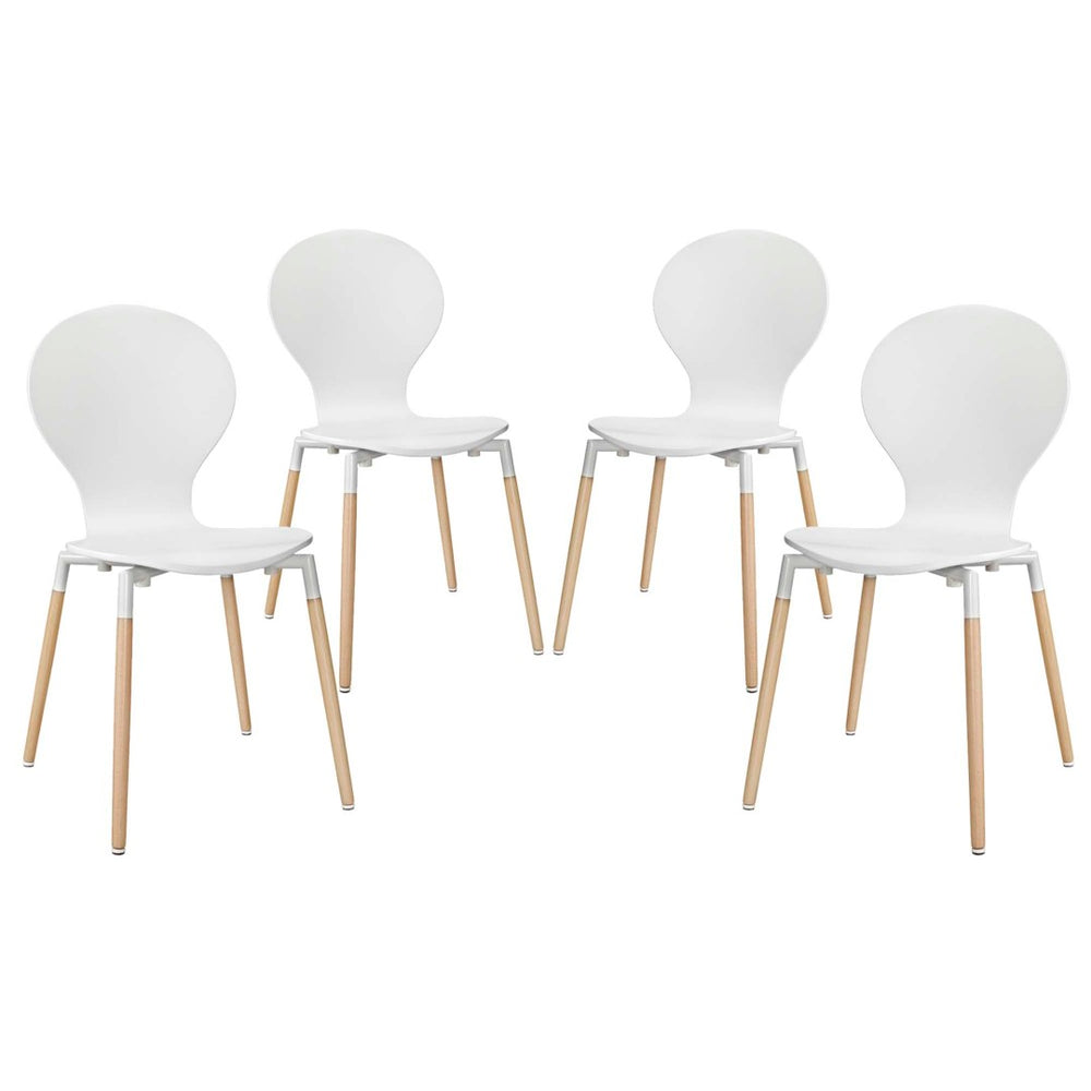 Modway Furniture Path Modern Dining Chair Set of 4 - Ergonomic Comfort, Durable Beech Wood, Stylish Minimalist Design EEI-1369-WHI