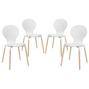Modway Furniture Path Modern Dining Chair Set of 4 - Ergonomic Comfort, Durable Beech Wood, Stylish Minimalist Design EEI-1369-WHI