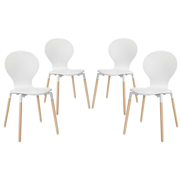 Modway Furniture Path Modern Dining Chair Set of 4 - Ergonomic Comfort, Durable Beech Wood, Stylish Minimalist Design EEI-1369-WHI