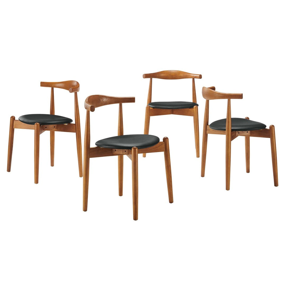 Modway Furniture Stalwart Dining Side Chairs Set of 4 - Elegant Solid Beech Wood with Cushioned Comfort & Style Dark Walnut Black EEI-1378-DWL-BLK