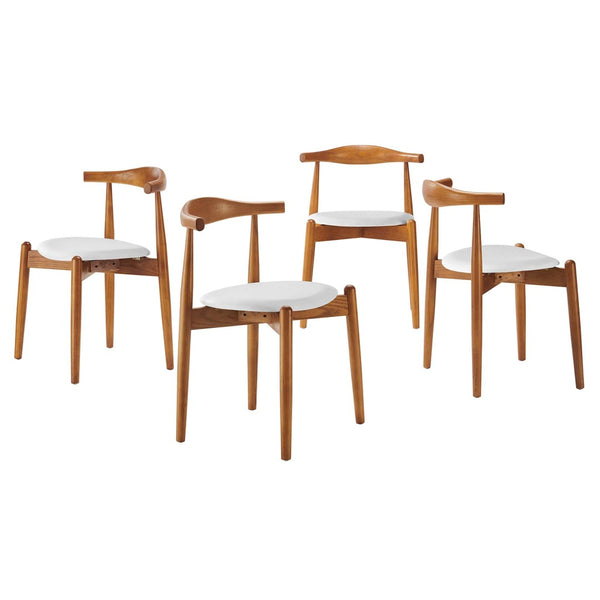 Modway Furniture Stalwart Dining Side Chairs Set of 4 - Elegant Solid Beech Wood with Cushioned Comfort & Style Dark Walnut White EEI-1378-DWL-WHI