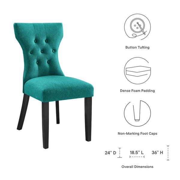 Modway Furniture Silhouette Dining Side Chair by Modway - Elegant Hourglass Design with Plush Cushion for Comfort Teal EEI-1380-TEA