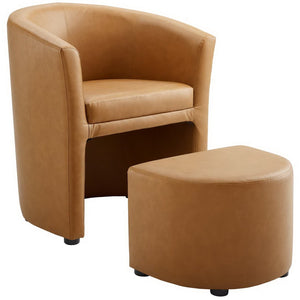 Modway Furniture Divulge Armchair and Ottoman Set - Modern Faux-Leather Seating for Living Room & Office Comfort EEI-1407-TAN