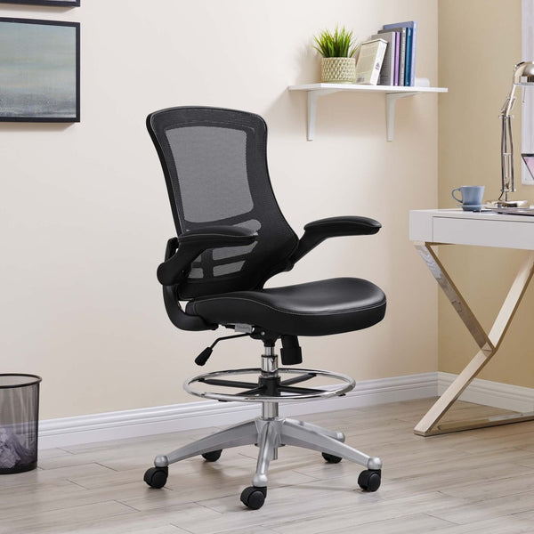 Modway Furniture Attainment Vinyl Drafting Chair - Ergonomic Comfort, Adjustable Height, Perfect for Home & Office Workspaces Black EEI-1422-BLK