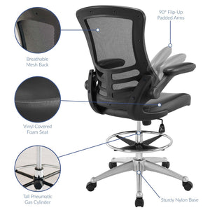 Modway Furniture Attainment Vinyl Drafting Chair - Ergonomic Comfort, Adjustable Height, Perfect for Home & Office Workspaces Black EEI-1422-BLK